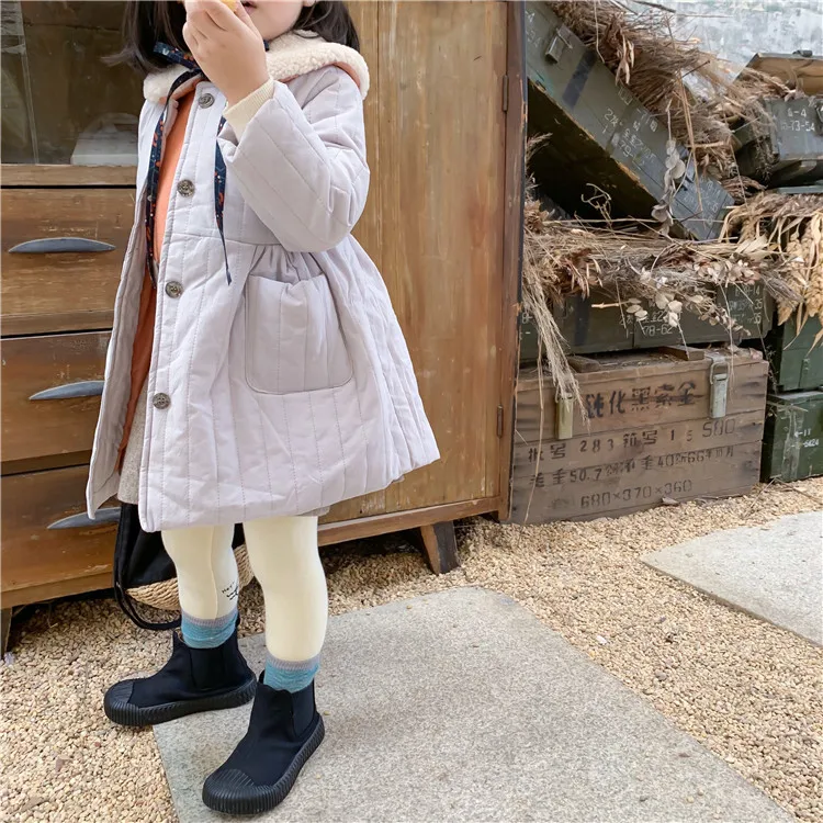 Зимнее тонкое Кукольное пальто для девочек Детская куртка с круглым воротником детское однобортное пальто для маленьких девочек с подкладкой без воротника из овечьей шерсти