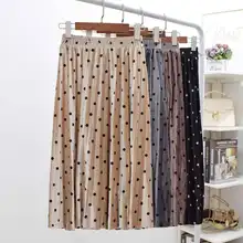 Новые модные женские юбки в горошек Женская высокая талия ретро Длинная Золотая Бархатная плиссированная юбка