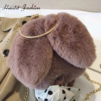 

Herald Fashion Kawaii Faux Fur Crossbody Bag Women Plush Handbags Shoulder Bag Christmas Gifts Long-eared Rabbit Messenger Bag