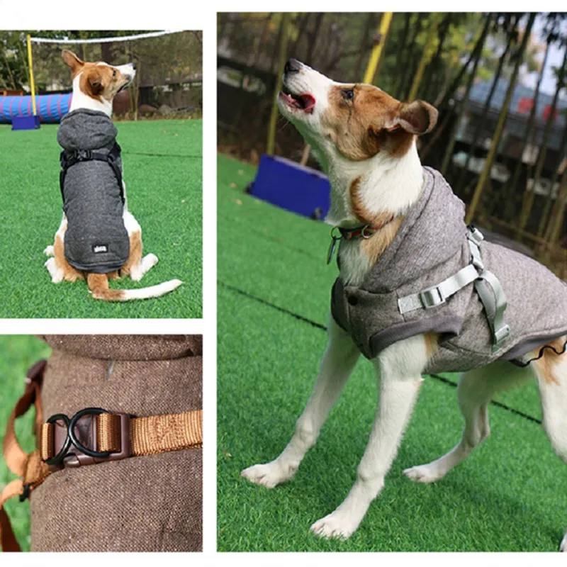 Pet Dog Jacket With Harness Winter Warm Dog Clothes For Labrador Waterproof Padded Dog Coat For Large Dog Outfits