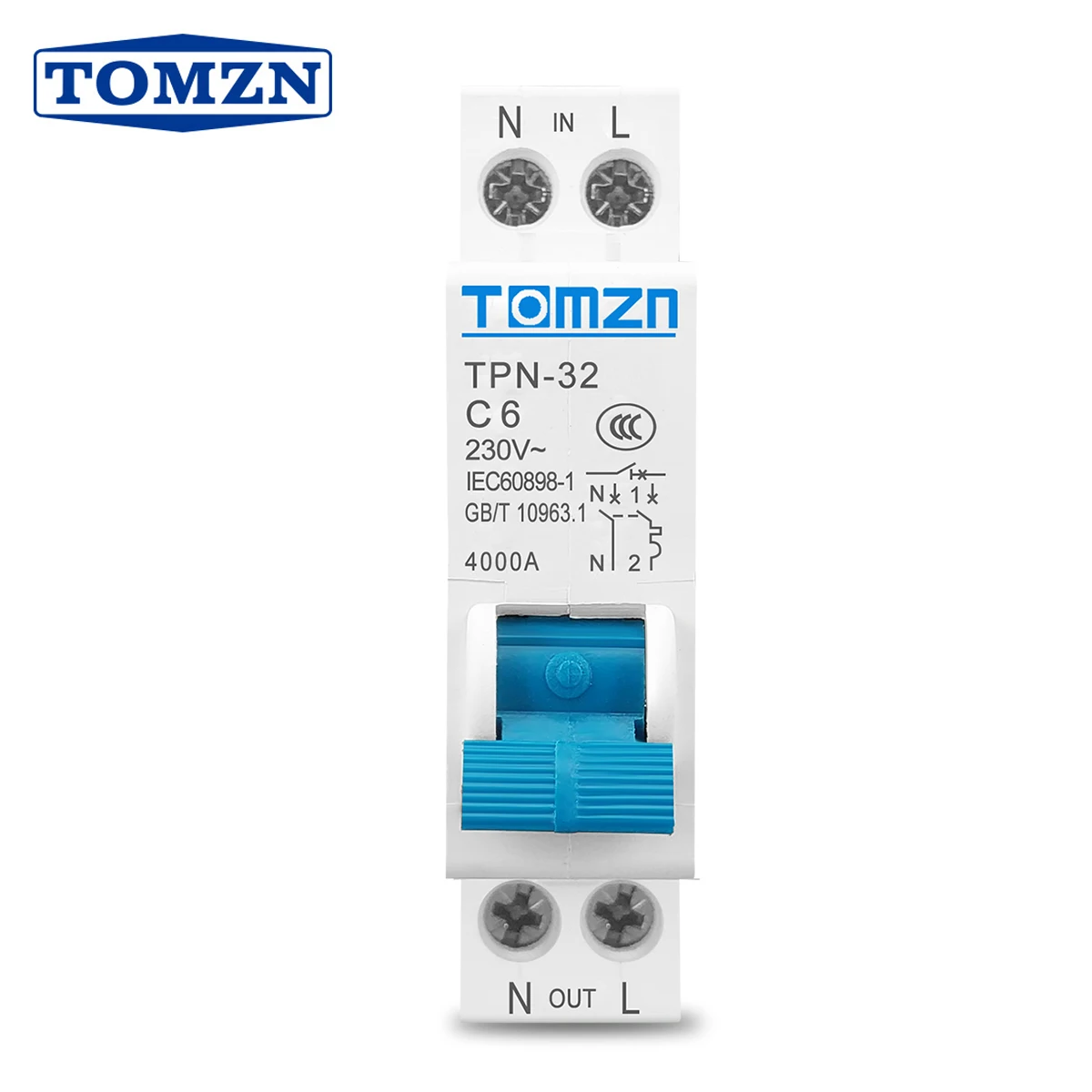 TPN 1P + N 미니 회로 차단기 MCB 6A 10A 16A 20A 25A 32A DIN 레일 장착 소형 가정용 에어 스위치
