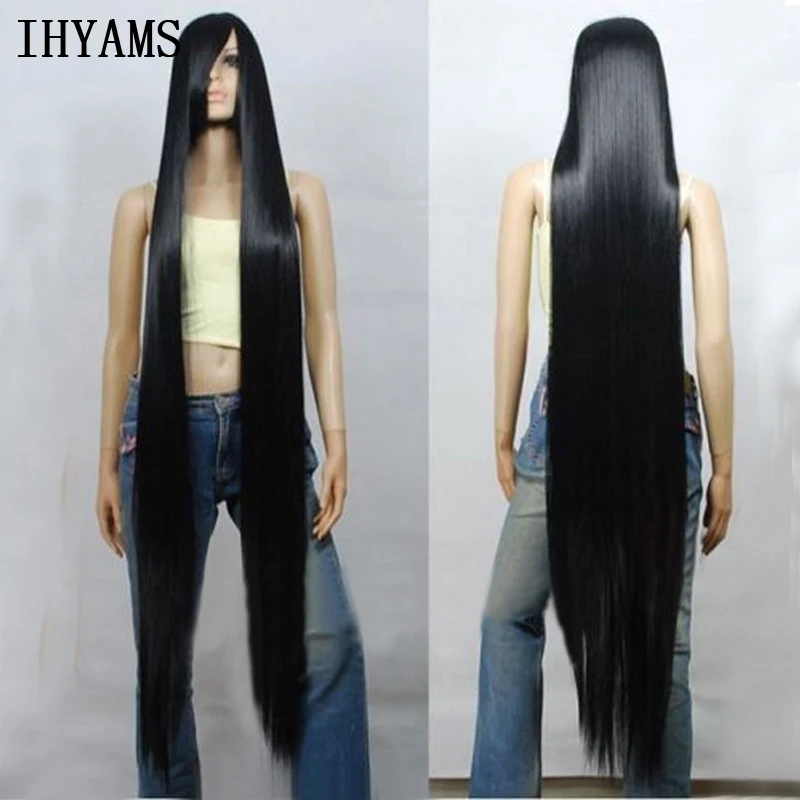 Enma Ai 60cm -200cm Black Long Straight Synthetic Full Bangs Hair Cosplay Wigs For Party Halloween Costume + Wig Cap |