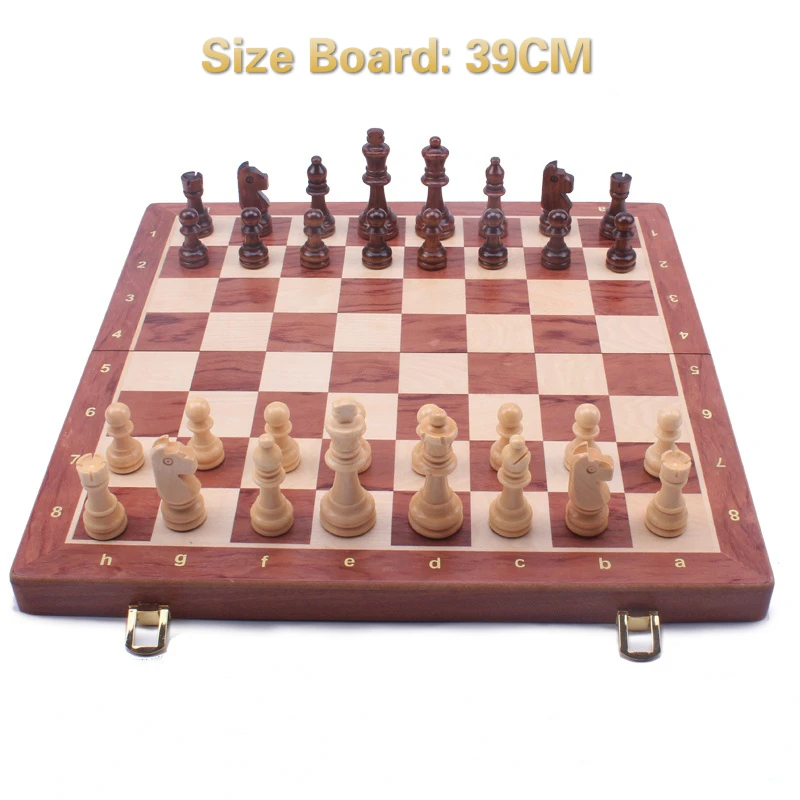 Шахматный набор из ореха высокого качества, деревянный складной большой Шахматный набор ручной работы из цельного дерева, шахматная доска из ореха 39 см, Королевский размер 8 см