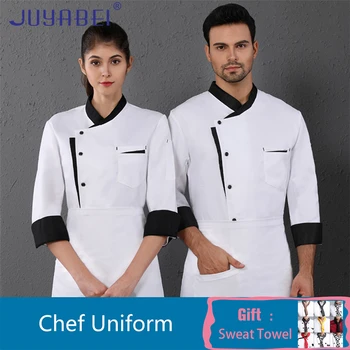

Oblique Collar Single Breasted Long Sleeve Chef Uniform Men Black Kitchen Overalls Cafe Hotel Bakery Hair Salon Waiter Shirt