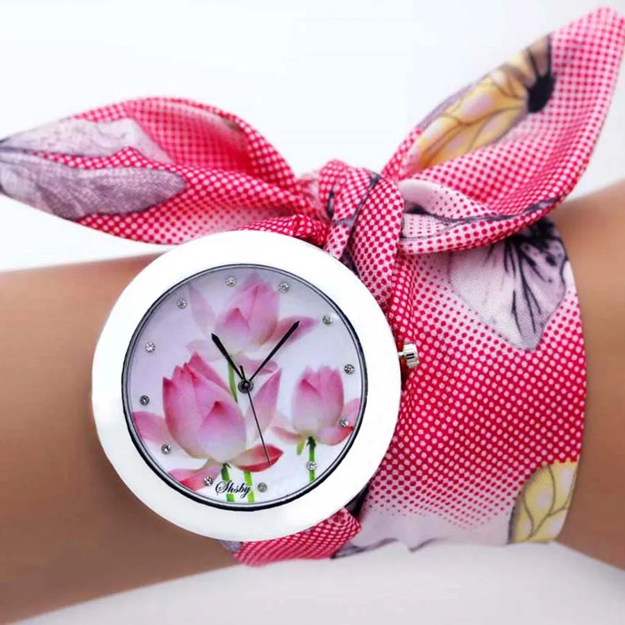 Women Watches Shsby Ladies Flower Cloth Wristwatch Fashion Women Dress Watch Fabric Watch Sweet Girls Bracelet