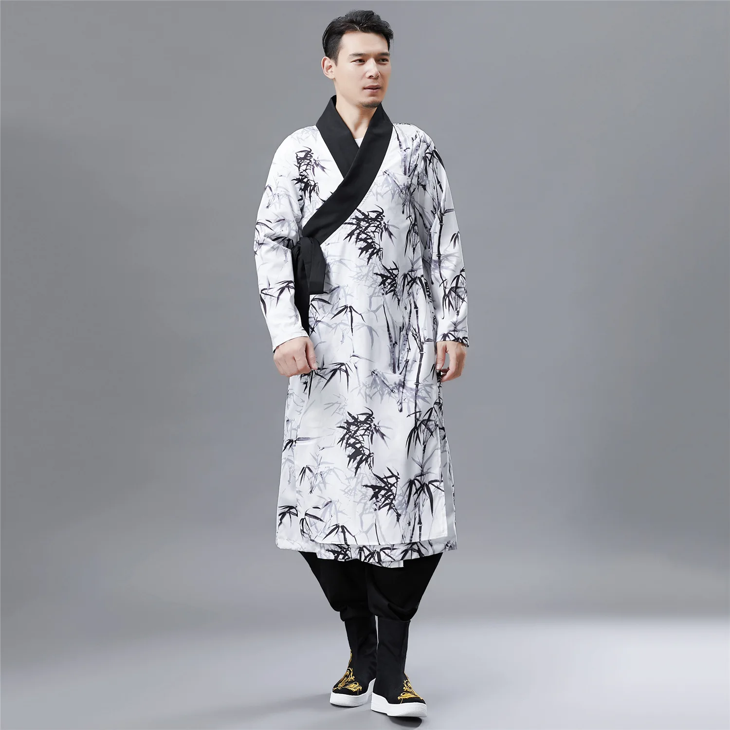 Осенний стиль zhu ye hua Китайская одежда ретро китайский стиль Мужская куртка воротник стойка печатная национальная одежда