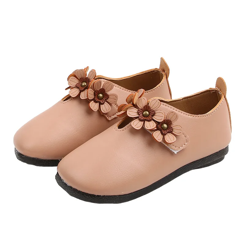 Весенне-Осенняя обувь для девочек; детская обувь принцессы с цветами; нескользящая кожаная обувь на липучке для девочек; детская обувь