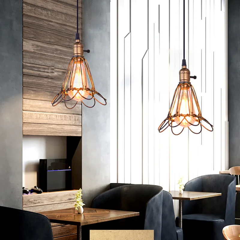 

American Wrought Iron Wine Glass LED Pendant Light Modern Restaurant Hotel Bedside Walkway Decorative Lights Hanging Lights