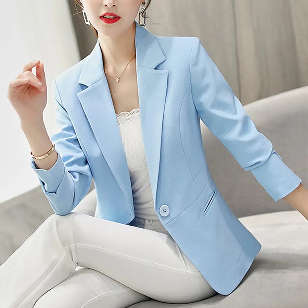 Стиль, модный белый блейзер, Женский приталенный пиджак на одной пуговице, офисный Женский блейзер, осенняя верхняя одежда, повседневный Блейзер большого размера
