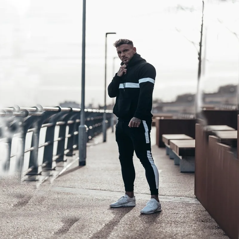 Vanquish Jogger, мужской спортивный костюм из чистого хлопка, новинка, для фитнеса, в полоску, одноцветная толстовка с капюшоном, 2 комплекта, хип-хоп спортивный костюм, Мужская одежда