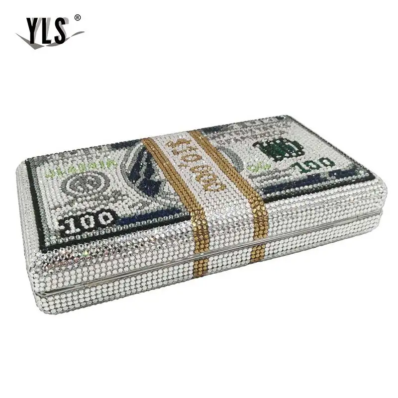 YLS уникальный дизайн,$100 долларов США, клатч для денег, женские вечерние сумки знаменитостей с кристаллами и бриллиантами, роскошные золотые вечерние сумочки, сумочка