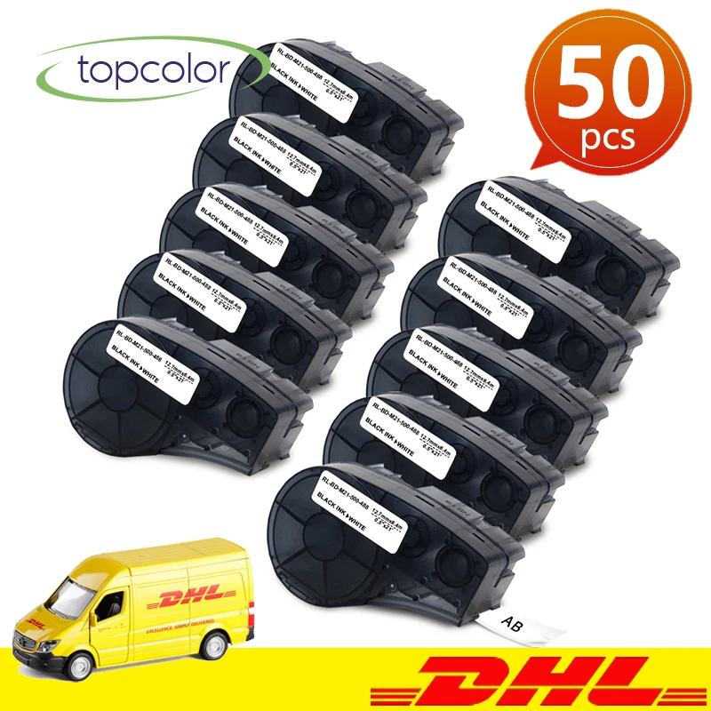 

Topcolor 50PK M21-500-488 Compatible Brady M21 Label Tapes Polyester 12.7mm Width Black on White High Adhesive Industrial Labels