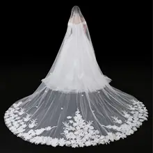 4 метра один слой Соборная свадебная фата с гребнем длинные кружевные цветы Край Фата невесты Velo De Novia V05
