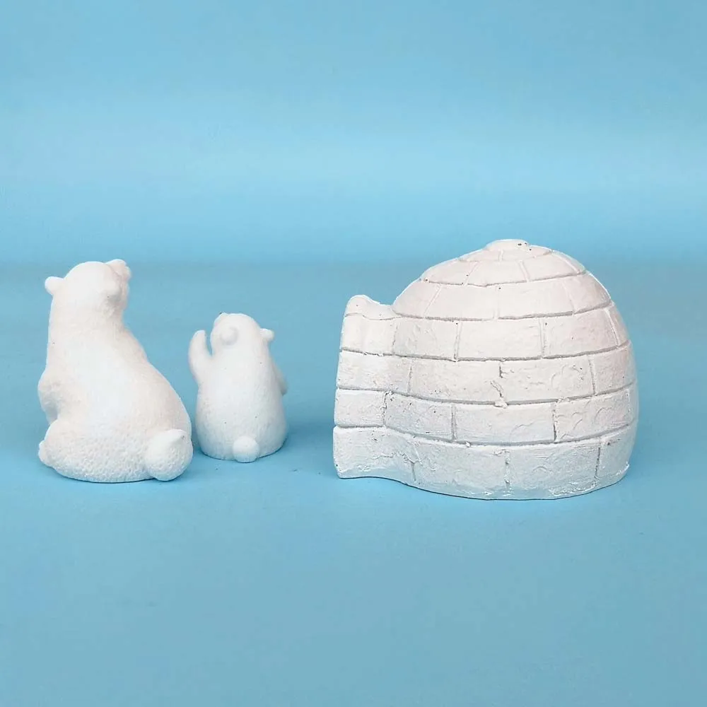 Polar Bear Family Animal Snow House Figurine Ornament Garden Fairy Decor Glass DIY Accessories