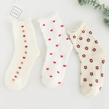 

Sweet Woman Sock Ladies Thin Socks Flowers Heart for Women Colorful Style Long Sox Female Cotton Trendy Spring Summer Sokken