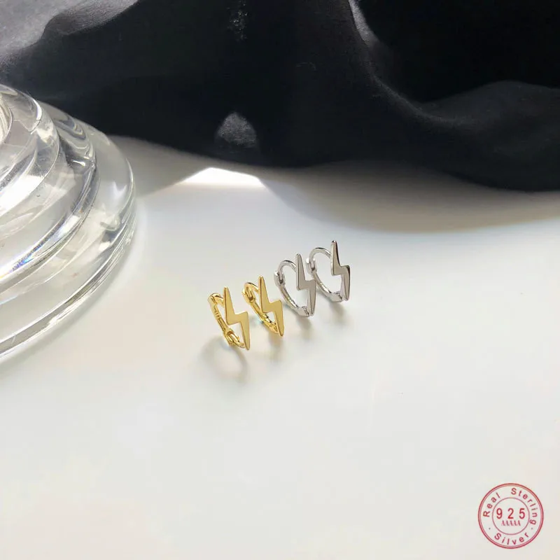 

925 Sterling Silver Simple Lightning Stud Earrings Women Punk Hip Hop Small Exquisite Party Jewelry Accessories Friendship Gift