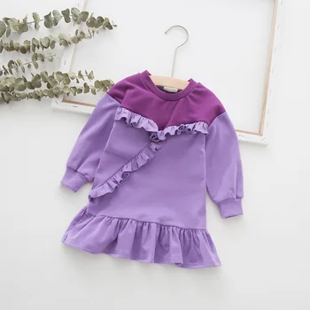 

Long Sleeve Baby Girl Dress 2019 Autumn Lace Splice Birthday Dress For Baby Girls Contrast Color 1 Year Girl Baby Birthday Dress