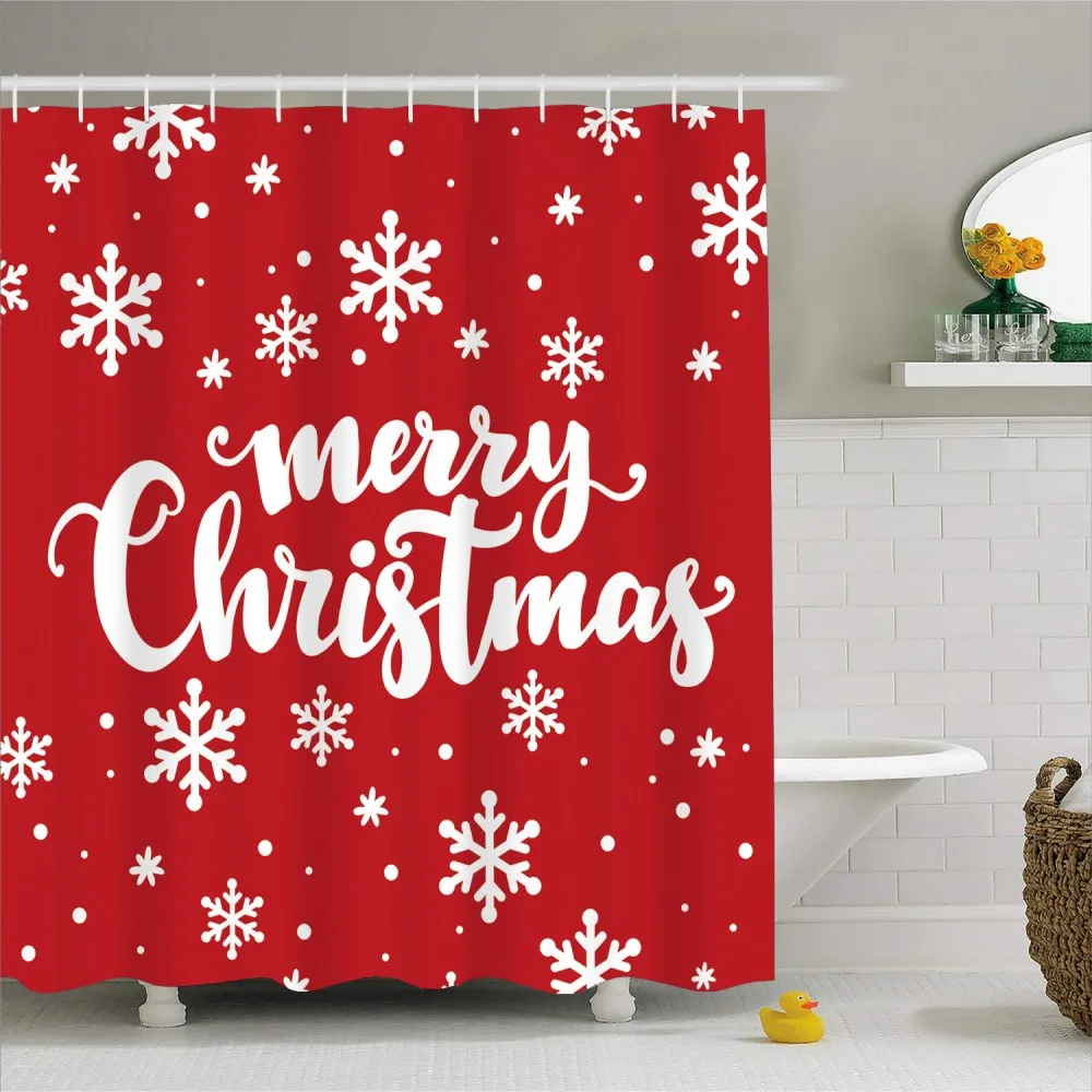 Merry Christmas Bath Curtain Red Blue Screen Waterproof Mold Proof Polyester Shower Curtain For Home Bathroom Decor 180x180cm Shower Curtains Aliexpress