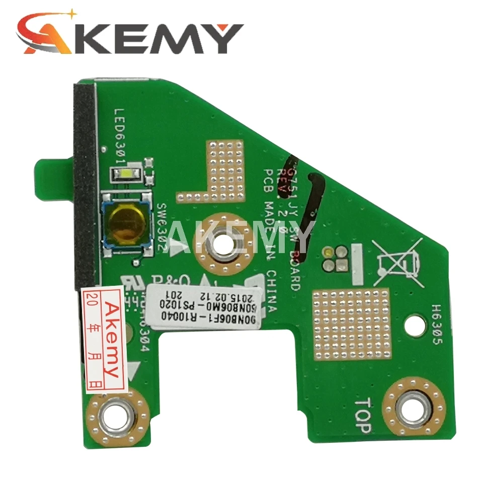 Akemy G751JL SW BOARD For Asus G751 G751J G751JL G751JY G751JM G751JT DC POWER JACK POWER BOARD Switch Button Board