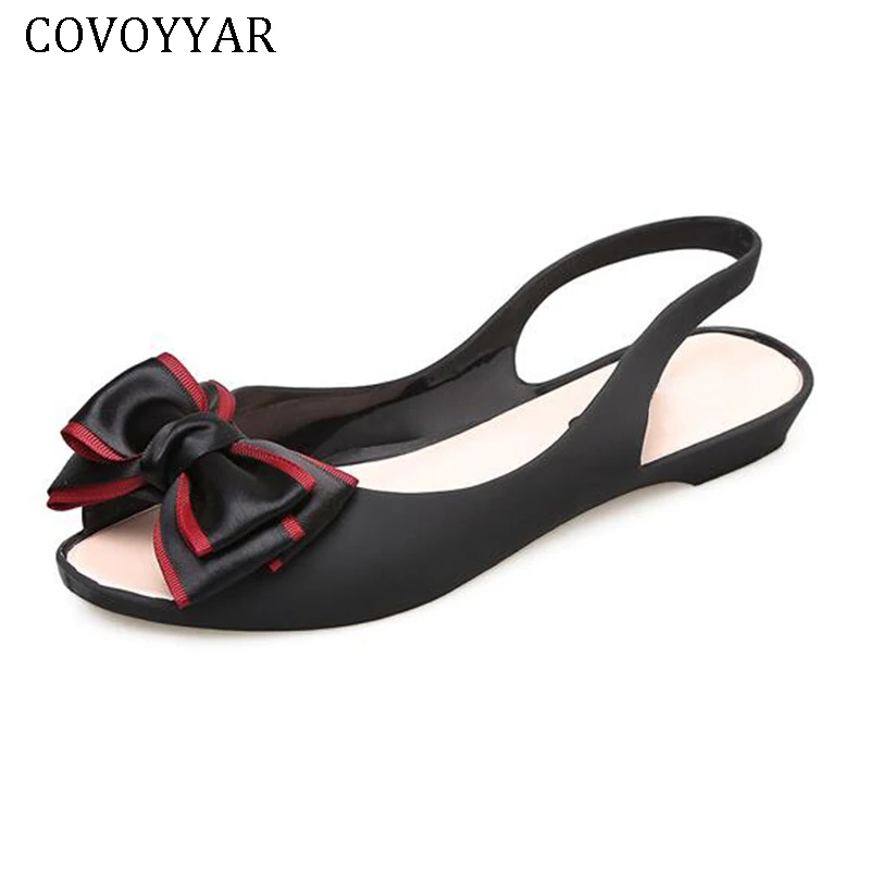 

COVOYYAR 2019 Silk Bow Summer Women Shoes Flat Slingbacks Peep Toe Jelly Shoes Beach Sandals Slip on Lady Casual Shoes WFS487