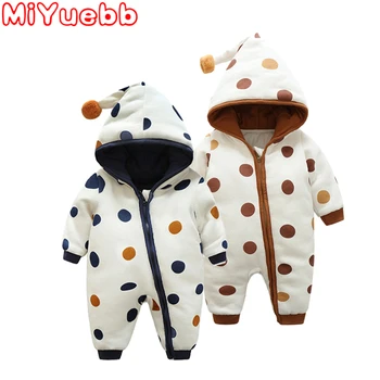 

Baby Hooded Collar Dot Pattern Zipper Long Sleeve Trousers Romper 2020 New Warm In Autumn And Winter Children'S Romper Clothes