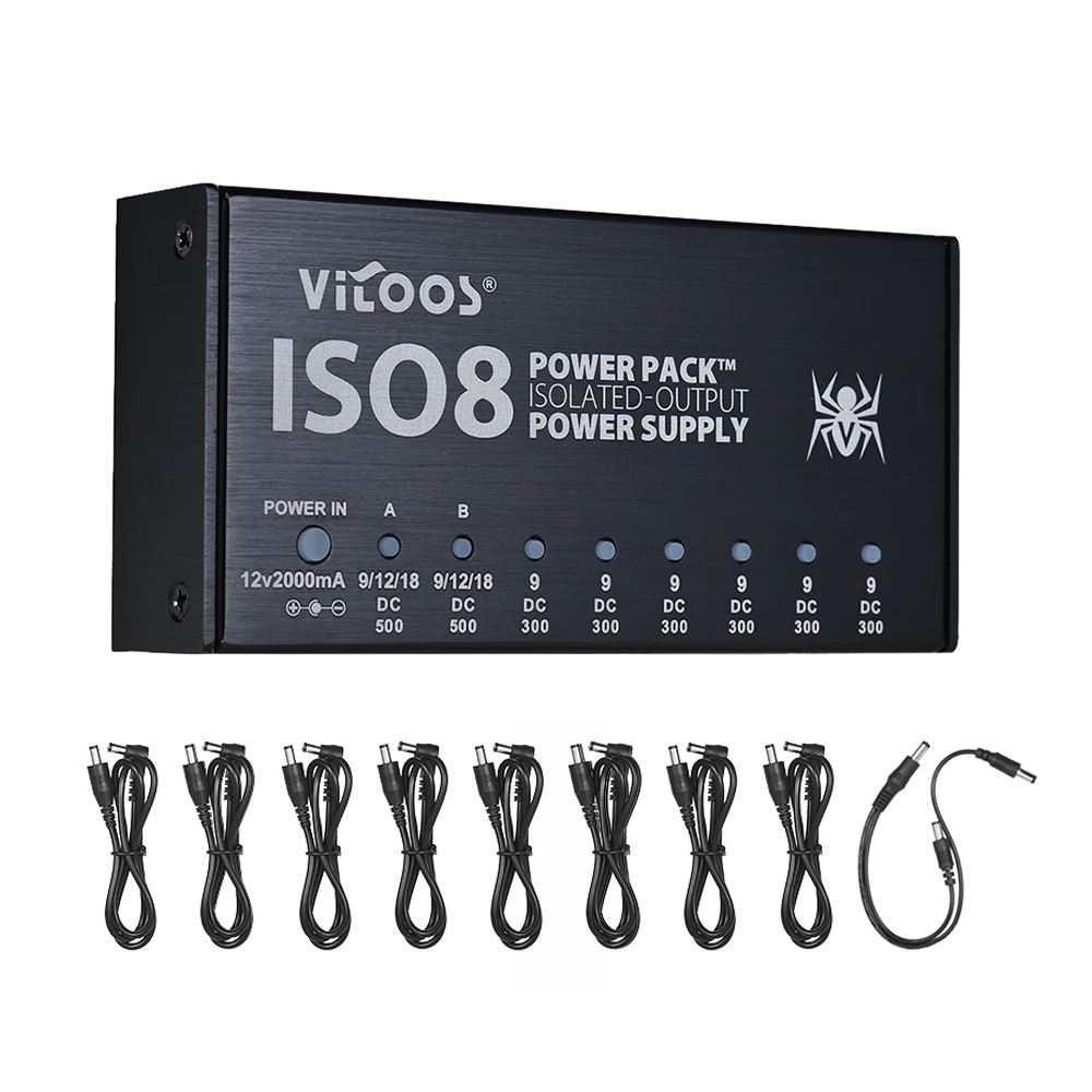 

VITOOS ISO8 Noise-reduction Guitar Effects Power Supply Power Pack Station 8 Isolated DC Outputs for 9V/ 12V/ 18V Guitar Effects