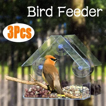 

Creative Window Bird Feeders Clear Glass Window Viewing Bird Feed Hotel Table Peanut Hanging Suction For Pet Birds Outdoor 626