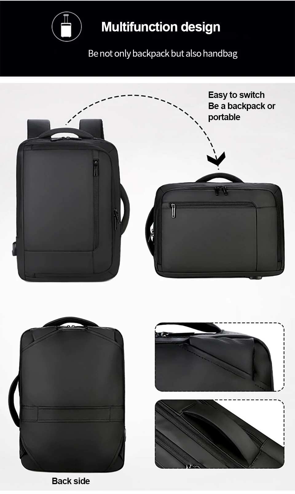 15.6 Inch Laptop Backpack Business Men Backpacks Male Notebook Waterproof Backpacking USB Charging Travel Bagpack OL Black Bags (7)