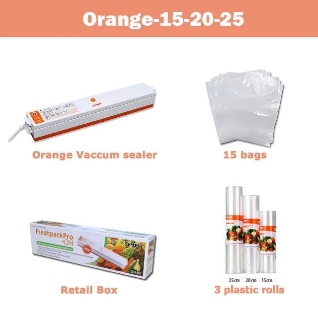 Orange-15-20-25 CYMYE еда контейнер вакуумные герметик QH01 машина+ пластик рулонов - Цвет: Orange-15-20-25
