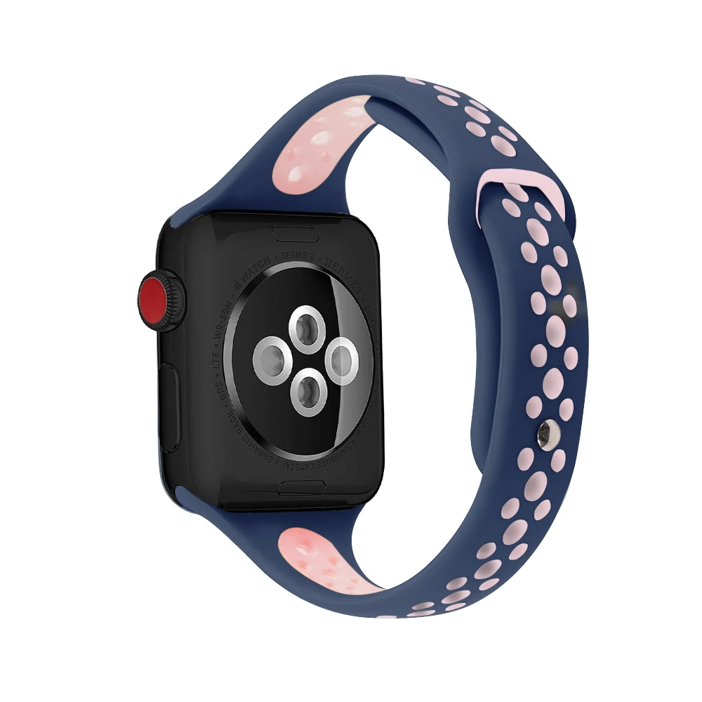 Тонкий ремешок для Apple Watch 5 ремешок 40 мм 44 мм iWatch ремешок 38 мм 42 мм дышащий спортивный силиконовый браслет Apple watch 4 3 21 38 40 44 - Цвет ремешка: blue pink