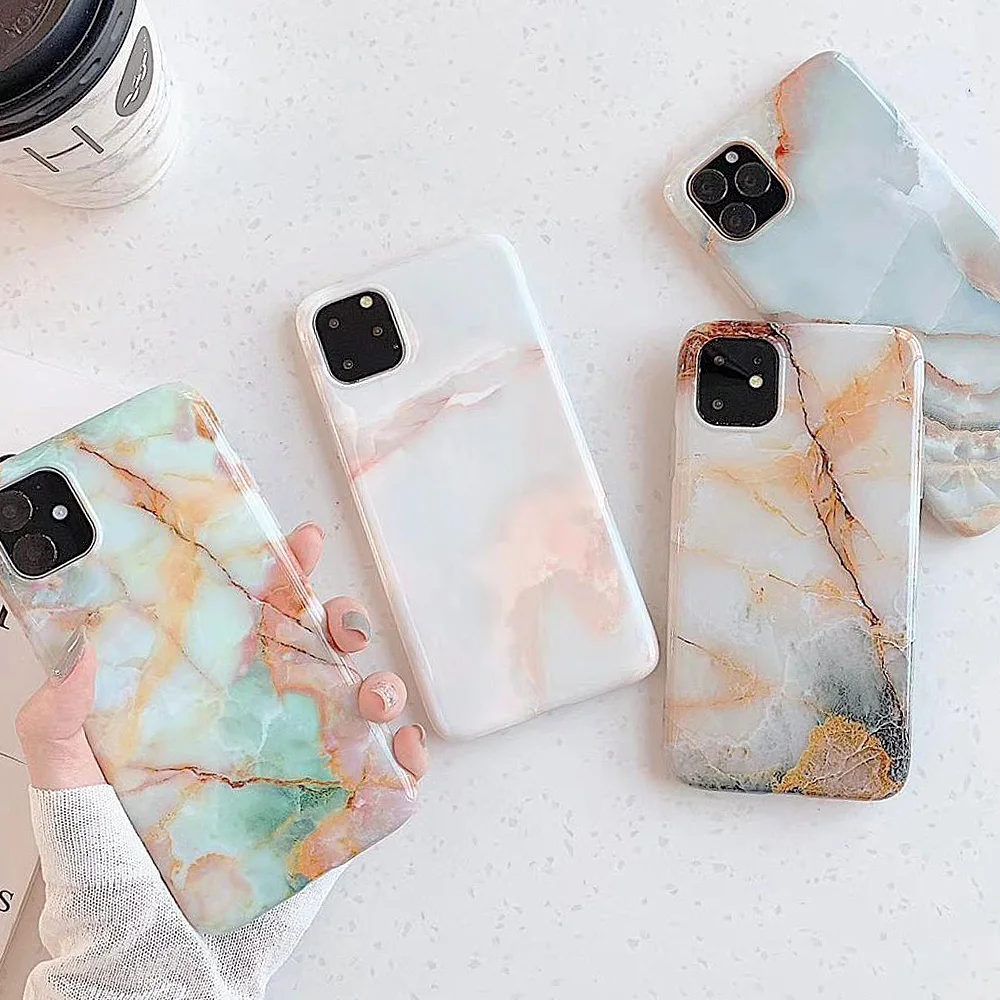 Samco Phone Case For iPhone 6 6s 7 8 Plus Luxury Glossy Granite Stone Marble Texture Cover 11 Pro X XS Max XR Shell |