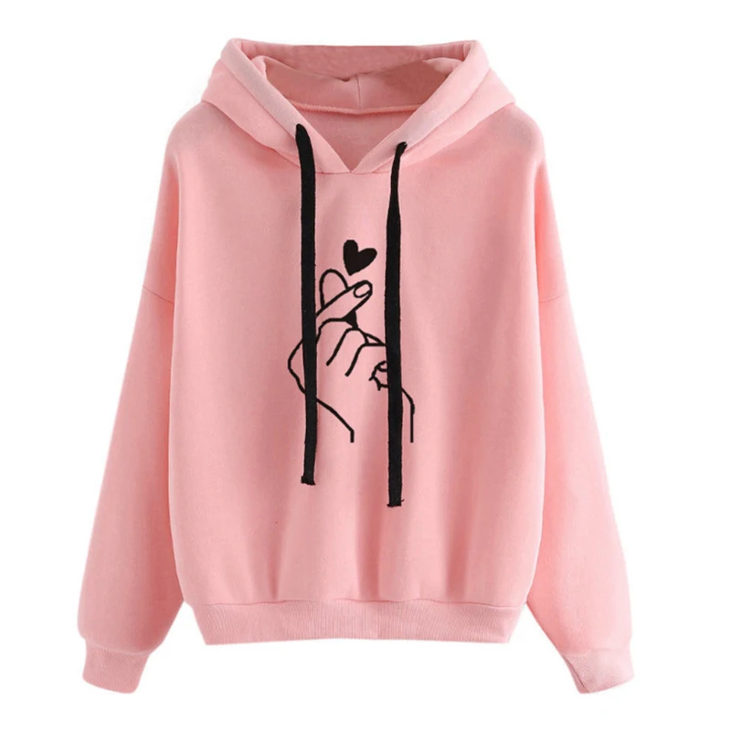 

Women Hoodies And Sweatshirts Love Heart Print Hooded Autumn Casual Pullover Long Sleeve Cotton Hoodie Female Hoodies Plus Size