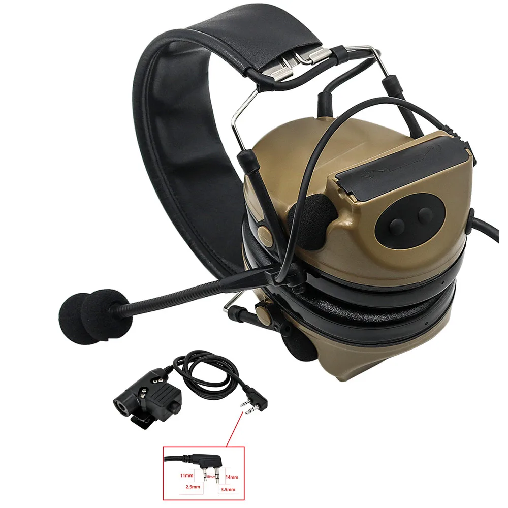 COMTAC II Pickup and Noise Reduction Tactical Headset Electronic Shooting Airsoft Headset Anti-noise Earmuffs + Tactical U94 PTT