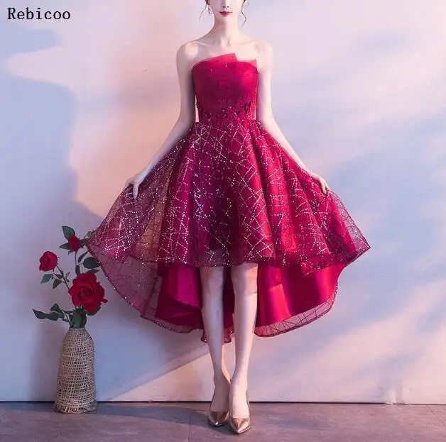 

2019 New Elegant Formal party Dress Off the Shoulder Red Carpet Party Dress Short Front Long Back Prom Dresses robe de soiree