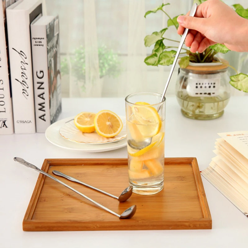 Stainless Steel Long Handle Stir Spoon Ice Cream Coffee Cocktail Teaspoons Soup Tea Drink Honey Dessert Spoons