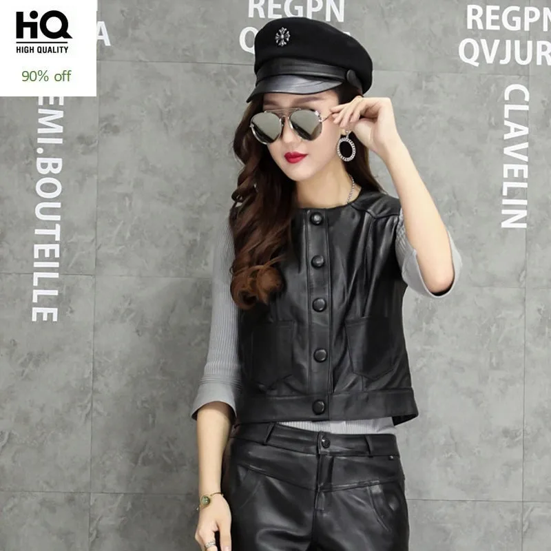 

2020 New Spring Sheepskin Real Leather Vest Lady Sleeveless Jackets Single Breasted Genuine Leather Women Jackets Short Solid