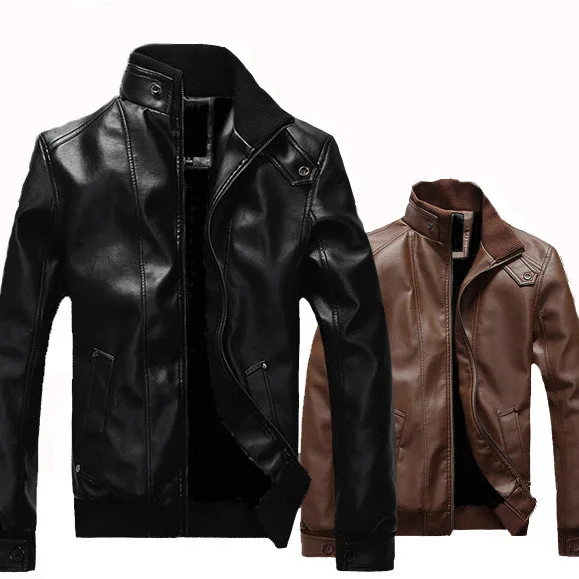 

2019 Autumn And Winter New Style Men Stand Collar Leather Coat Coat Thick plus Velvet MEN'S Leather Coat Jacket Men'S Wear New P