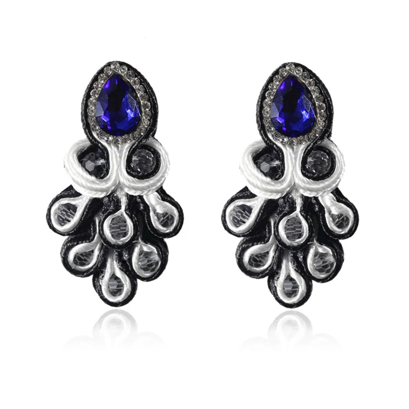 Handmade Soutache Drop earrings weaving blue black and white Rhinestone decoration women's jewelry beautiful earring Design new 5