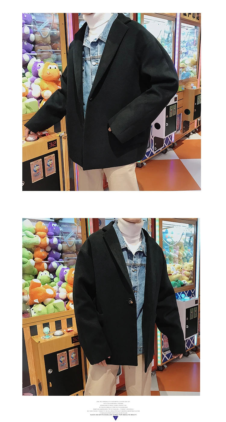 Мужской короткий стиль шерстяное пальто Мужская шерстяная куртка Свободная хлопковая стеганая одежда черные/коричневые кашемировые пальто S-2XL