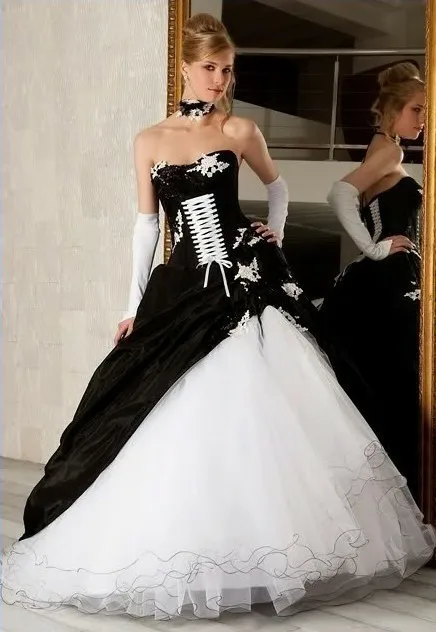 

Robe De Mariee Distinctive Victorian Strapless Appliques Bridal Ball Gown White And Black 2018 mother of the bride dresses