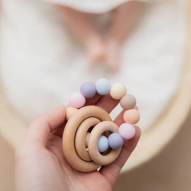 Baby Teether Bracelet Food Grade Silicone Beads Chews Toys Colorful Teething Ring Toy Montessori DIY Nursing Baby Bracelet Gift 6