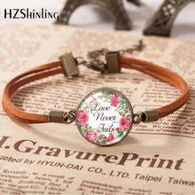 Новая мода Любовь никогда не подводит кожаный браслет Круглый купол стеклянный Подвесные Браслеты Браслет Модные ювелирные изделия