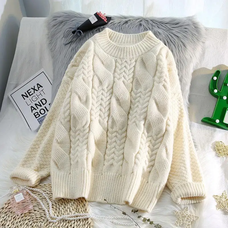 

Woman Sweaters Thick Retro Thick Sweater Women's Pullover Loose Top Femme Chandails Pull Hiver