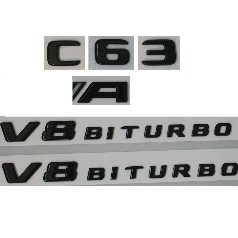 Глянцевые черные буквы C63 Для AMG V8 BITURBO эмблемы значки для Mercedes Benz W205|Эмблемы| |