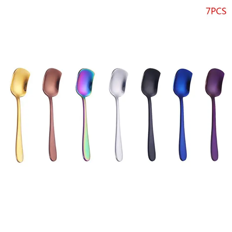 7 Pcs Mixed Colors 6/7 шт. квадратный Нержавеющая сталь Кофе чайная ложка десертная ложка для мороженого посуда - Цвет: 7 Pcs Mixed Colors