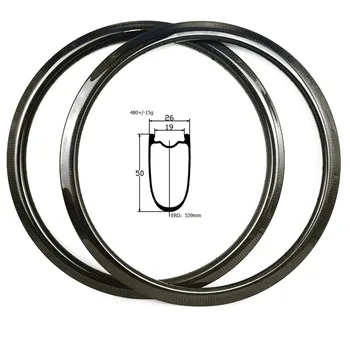 

700c disc road bike rims 50x26mm tubeless tape wheel carbon rim bicycle clincher road disc rim 480g disc brake wheel ERD 539mm