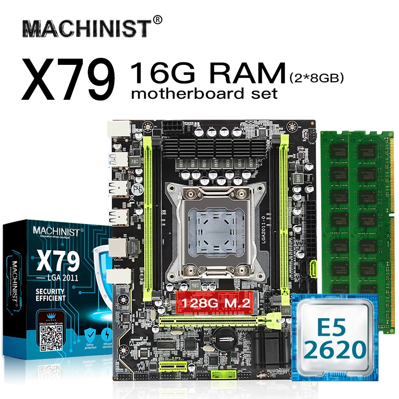 Комплект материнской платы X79 lga2011 с Intel Xeon E5 2620 CPU 2*8 ГБ (16 Гб) DDR3 ECC REG RAM MATX NVME M.2 128 Гб