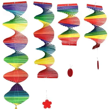 

4Pcs Rainbow Bamboo Wind Chime Handmade Colorful Hanging Twist Spinner Garden Room Yard Lawn Decoration