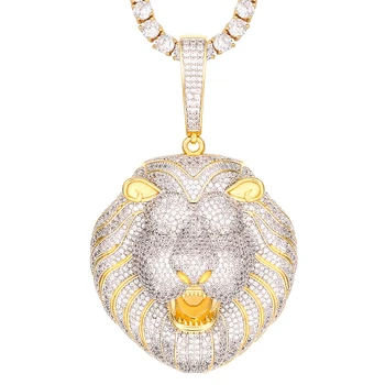 

Hip Hop Micropavé Cubic Zircon Lion Head Pendant Necklace Men's Fashion Jewelry Design Luxury Jewelry For Gift Party