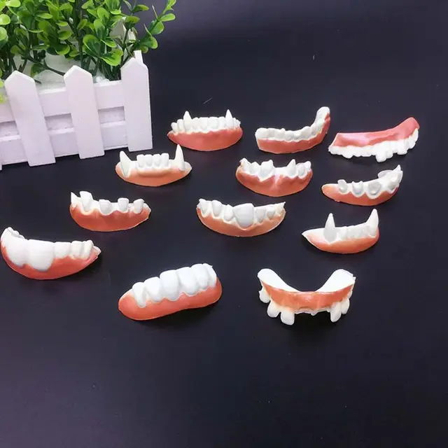 12pcs/set Halloween Party Prank Toys Simulation Rotten Teeth Vampire Denture Masquerade Cosplay Fake Teeth Trick Props 3